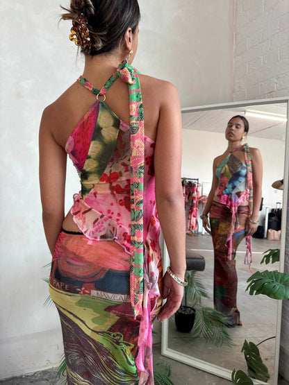 Mesh Patchwork Halter Top