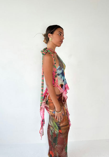 Mesh Patchwork Halter Top