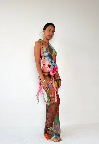 Mesh Patchwork Halter Top