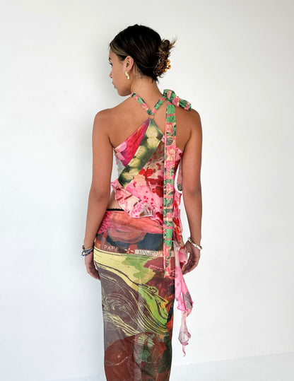 Mesh Patchwork Halter Top