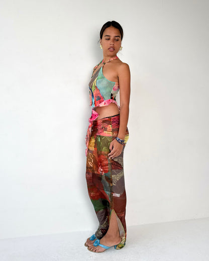 Mesh Patchwork Halter Top