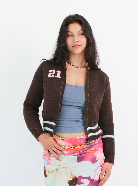 Chocolate Brown Knit Track Top