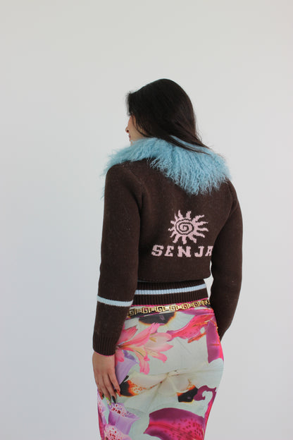 Chocolate Brown Knit Track Top