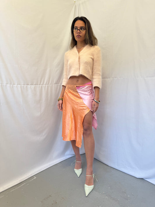 Upcycled orange and pink slip skirt