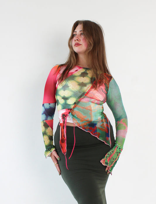 Patchwork Mesh Ruche Top - Medium