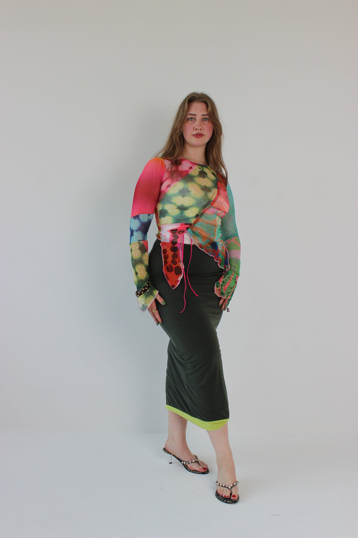 Patchwork Mesh Ruche Top - Medium