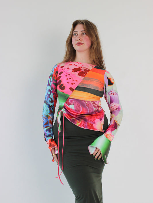 Patchwork Jersey Ruche Top - Medium