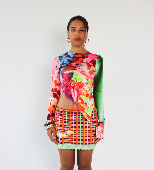 Patchwork Jersey Ruche Top - Small