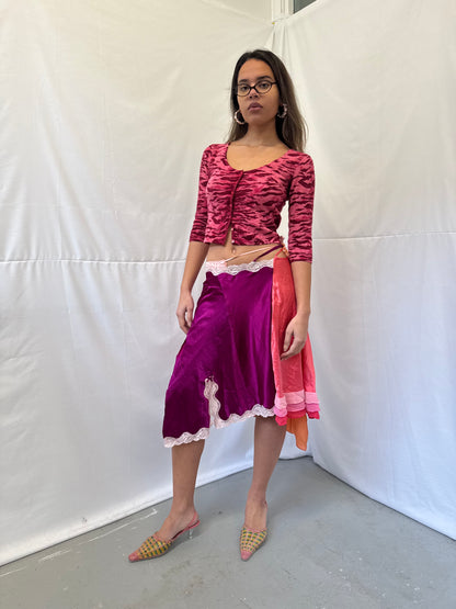Upcycled purple and pink slip skirt