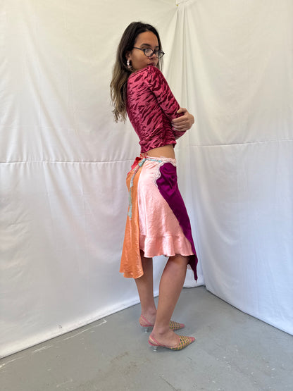 Upcycled purple and pink slip skirt