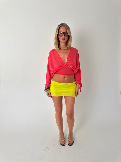 Coral Long-sleeve Drape Top