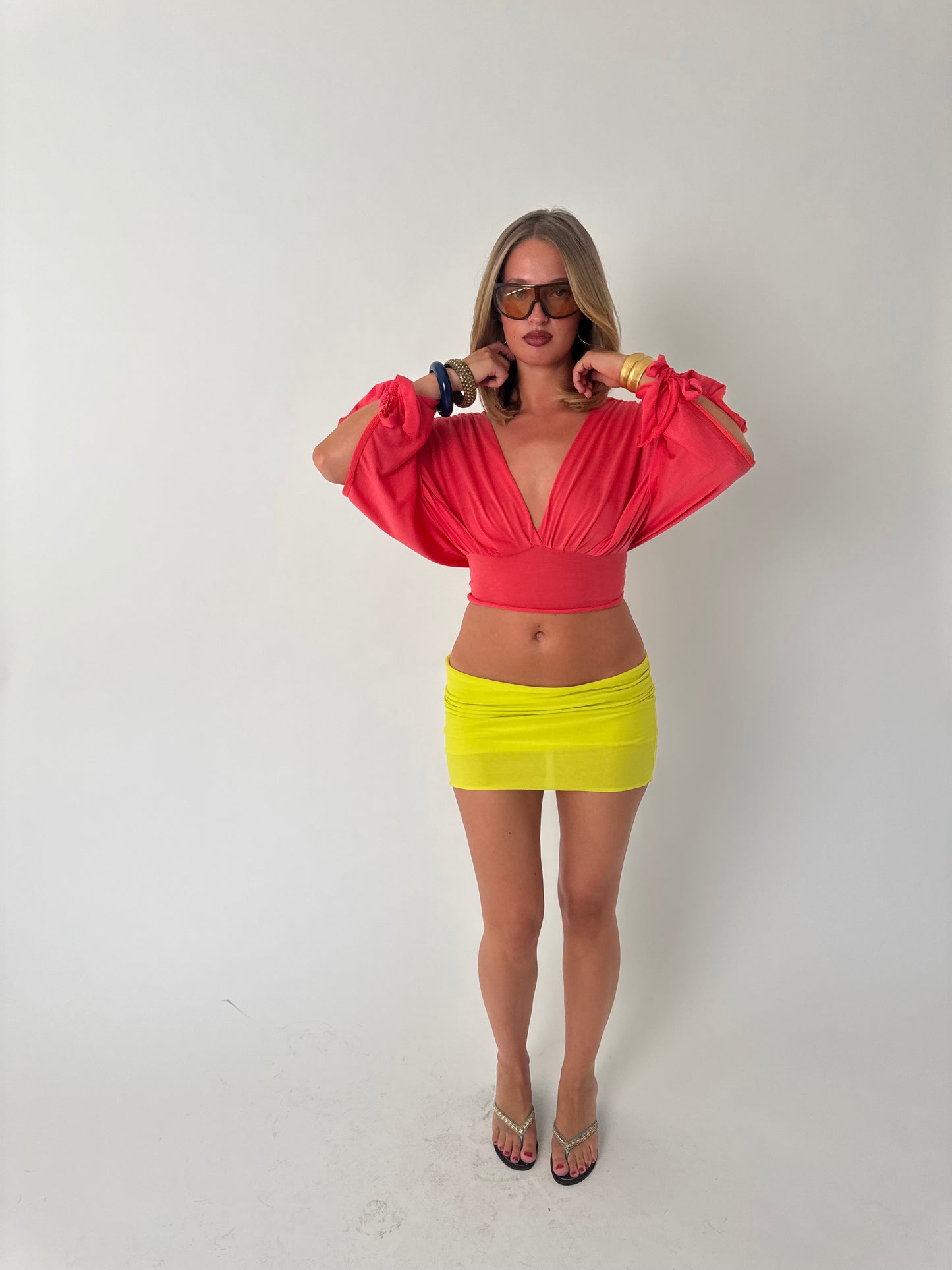 Coral Long-sleeve Drape Top
