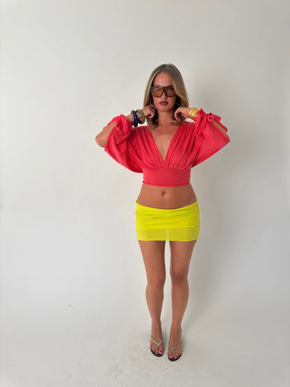 Coral Long-sleeve Drape Top