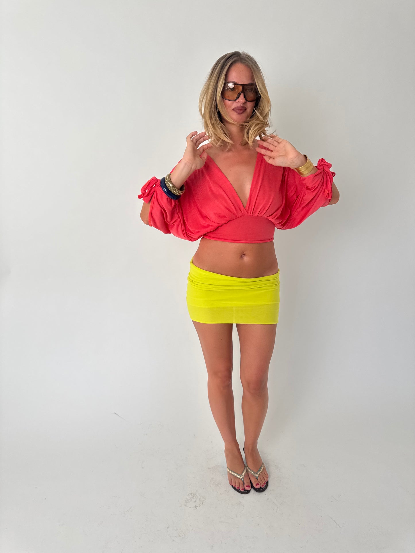 Coral Long-sleeve Drape Top