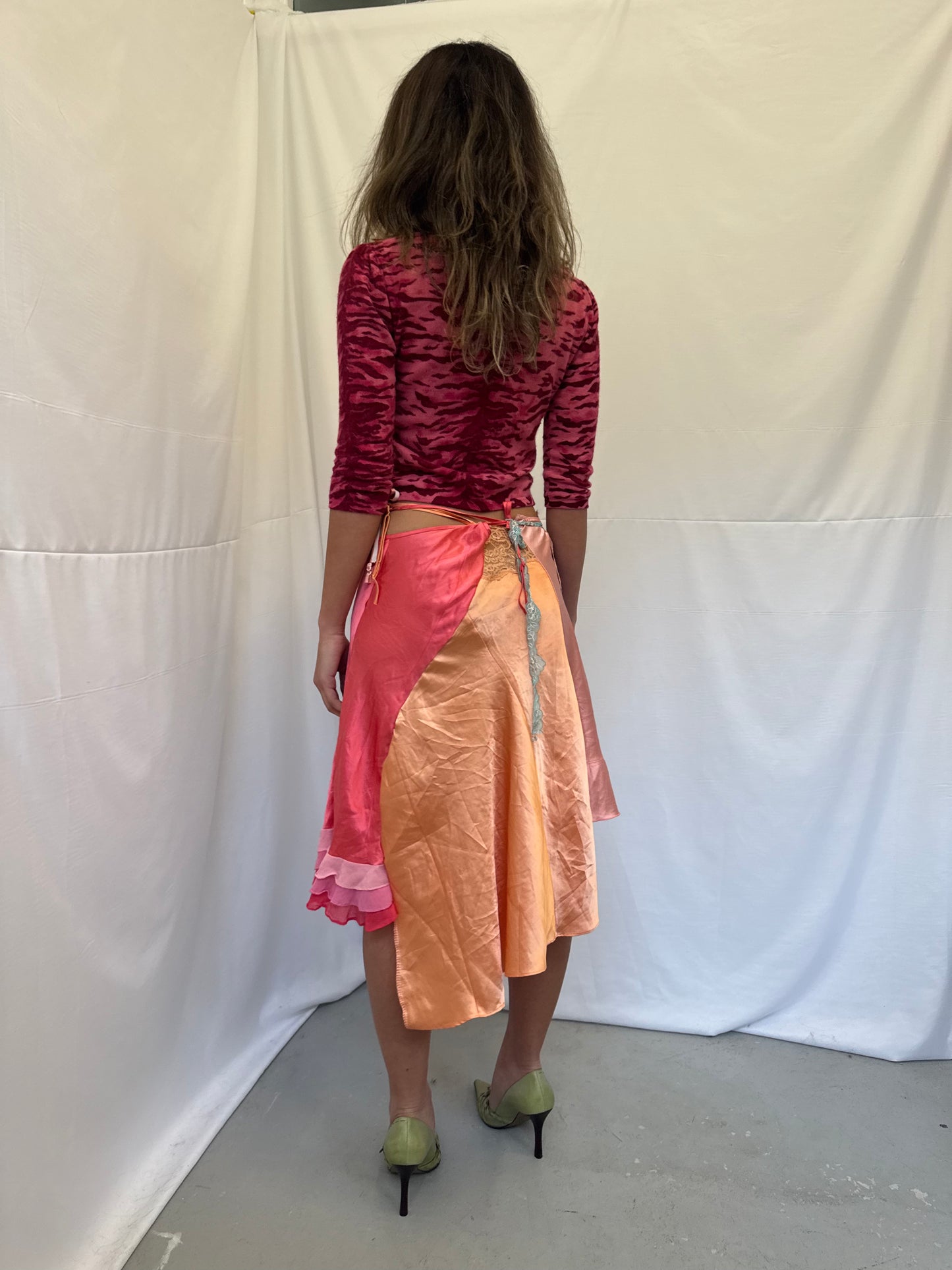 Upcycled purple and pink slip skirt