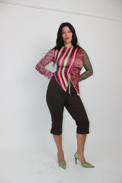 The Burgundy Patchwork Ruche Top