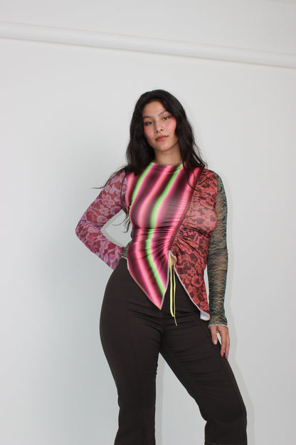 The Burgundy Patchwork Ruche Top