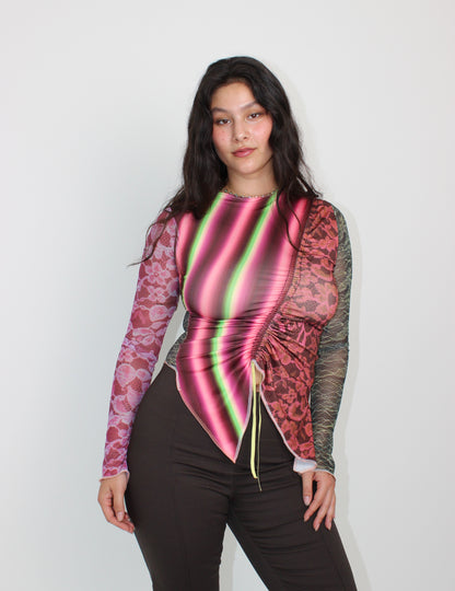 The Burgundy Patchwork Ruche Top