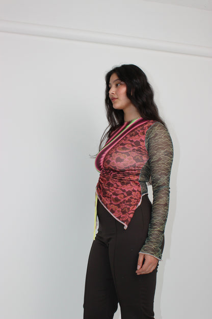 The Burgundy Patchwork Ruche Top