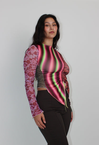 The Burgundy Patchwork Ruche Top