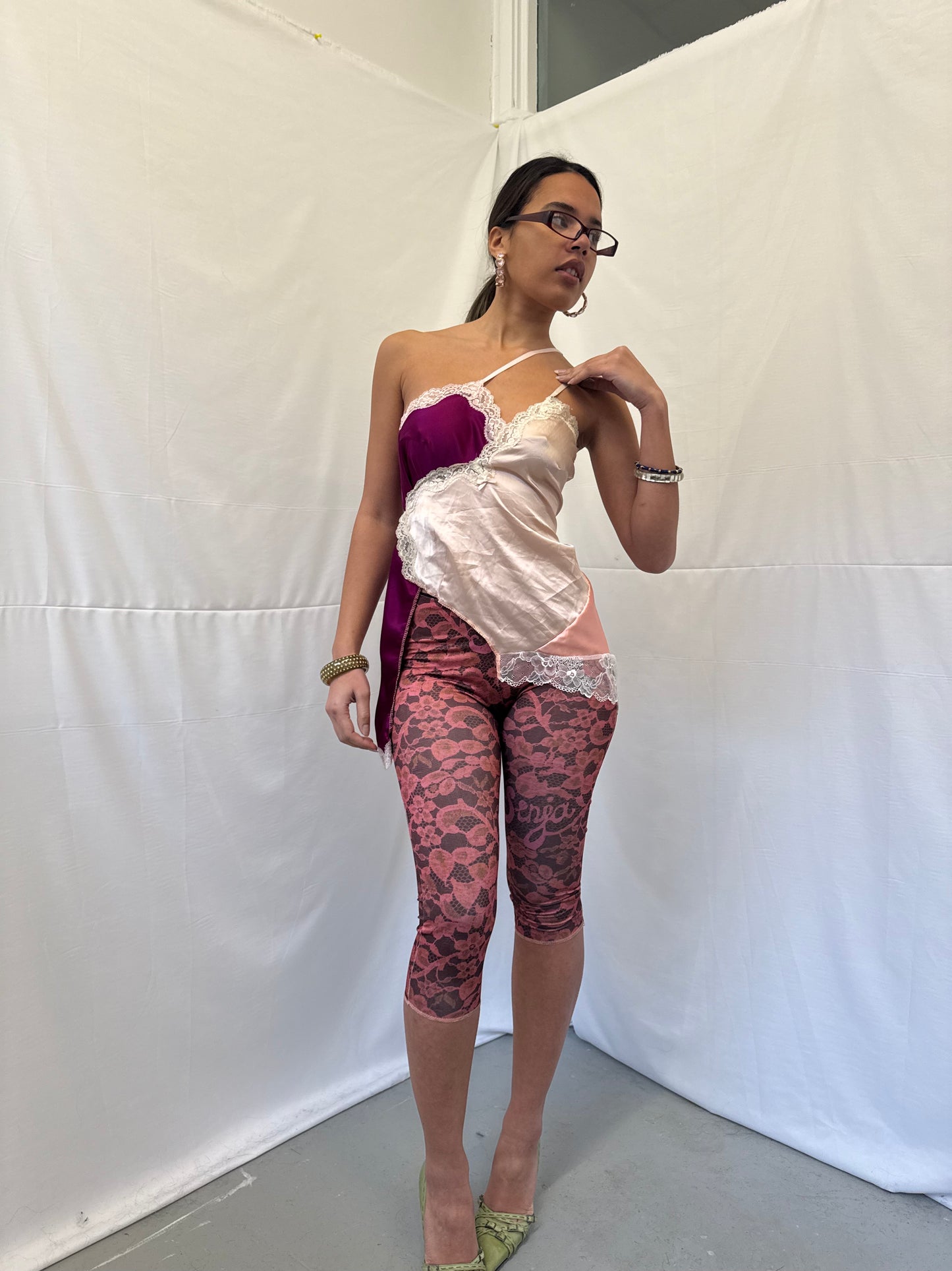 Upcycled purple and baby pink asymmetric top