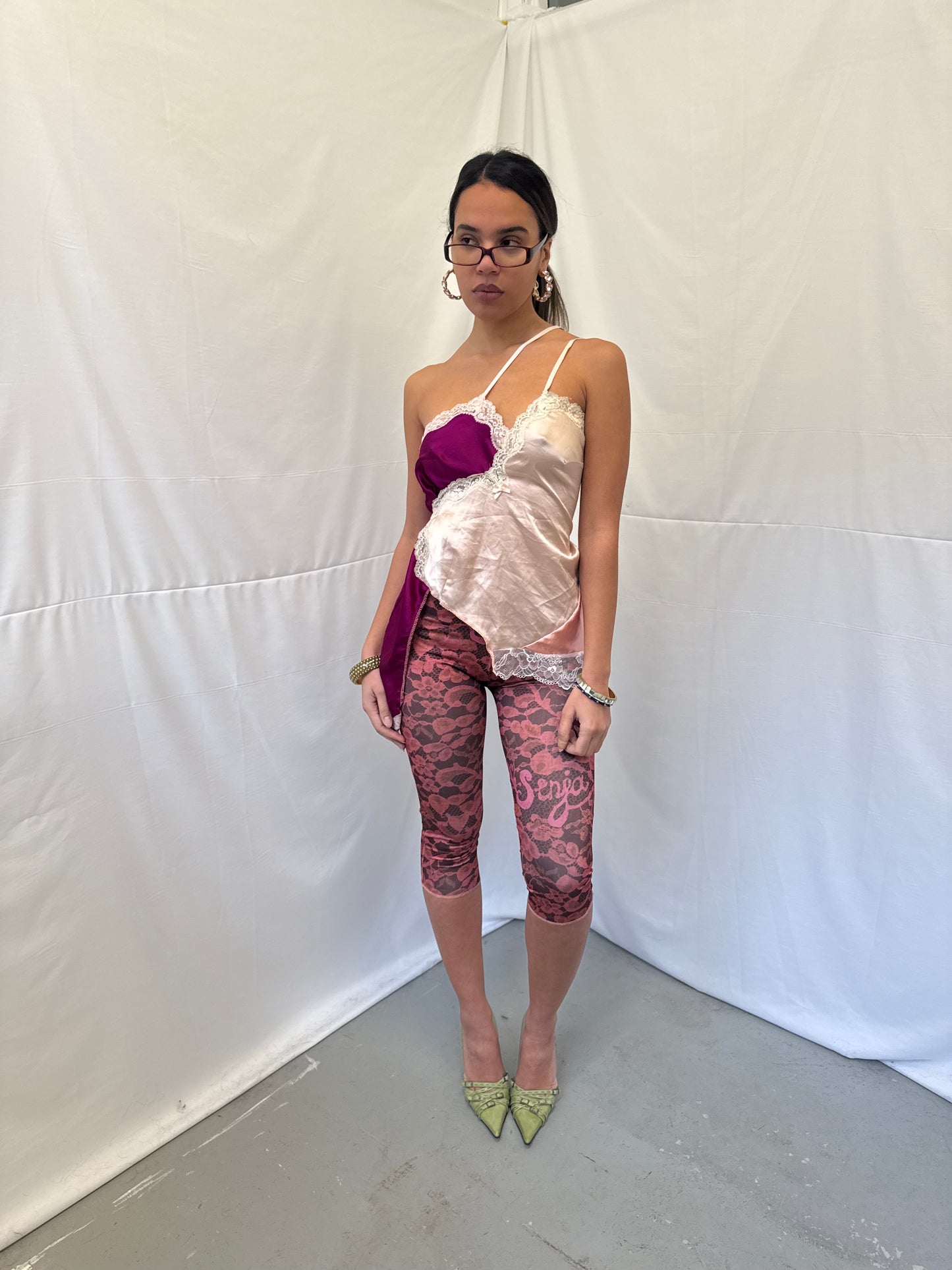 Upcycled purple and baby pink asymmetric top