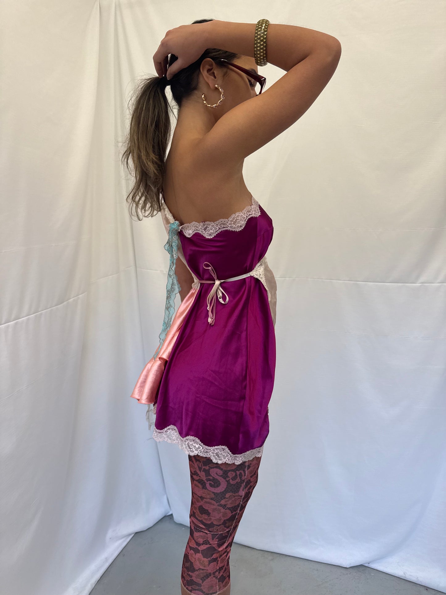 Upcycled purple and baby pink asymmetric top