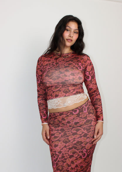 The Burgundy Lace Long Sleeve Top