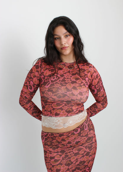 The Burgundy Lace Long Sleeve Top