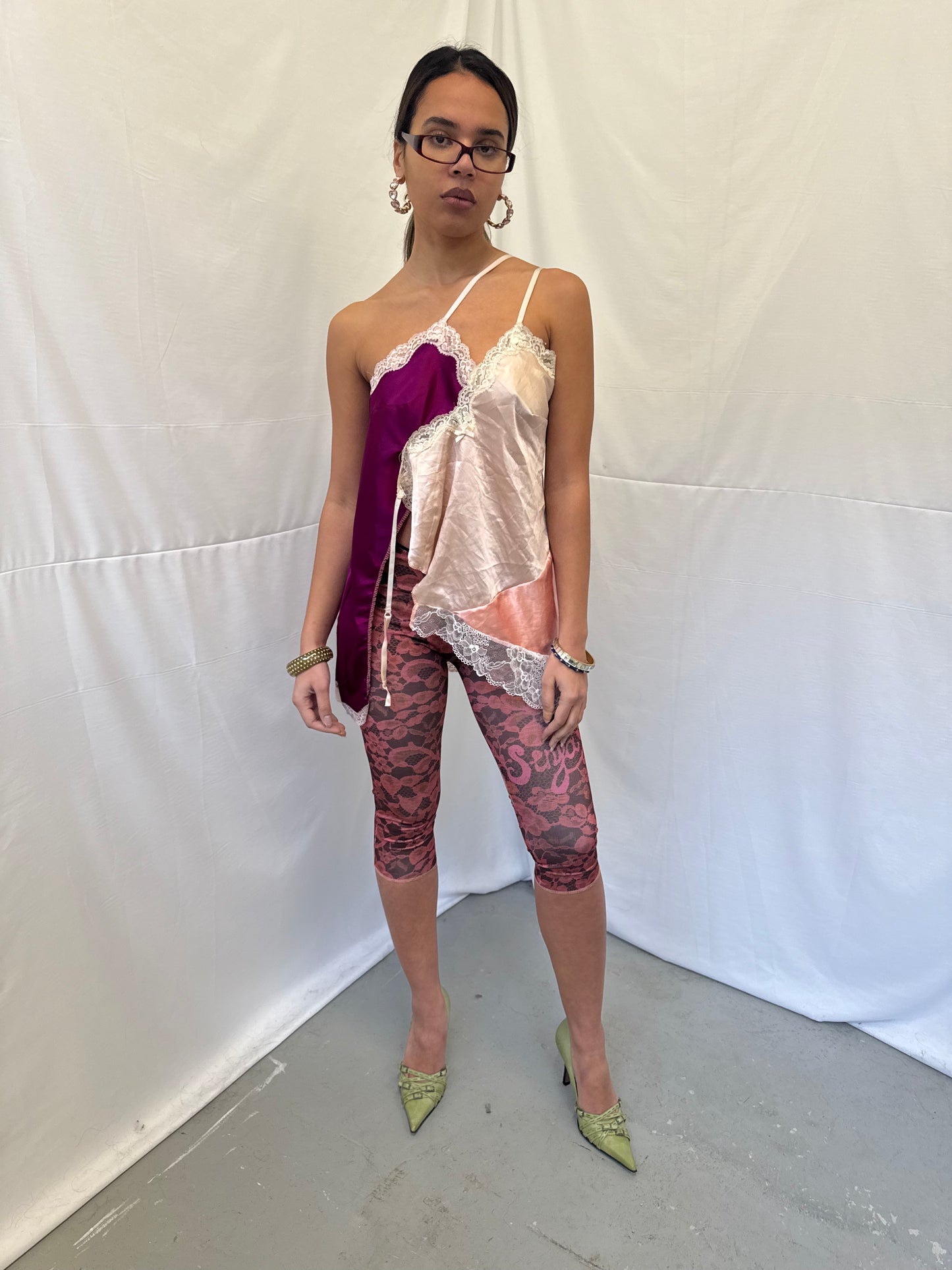 Upcycled purple and baby pink asymmetric top