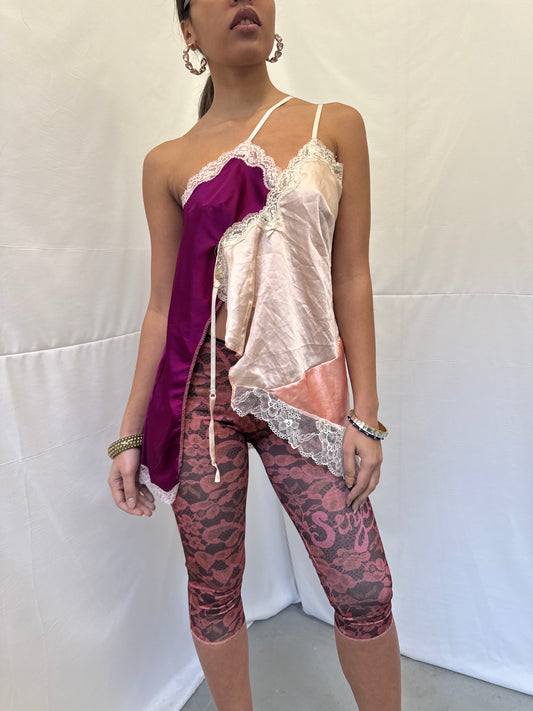 Upcycled purple and baby pink asymmetric top