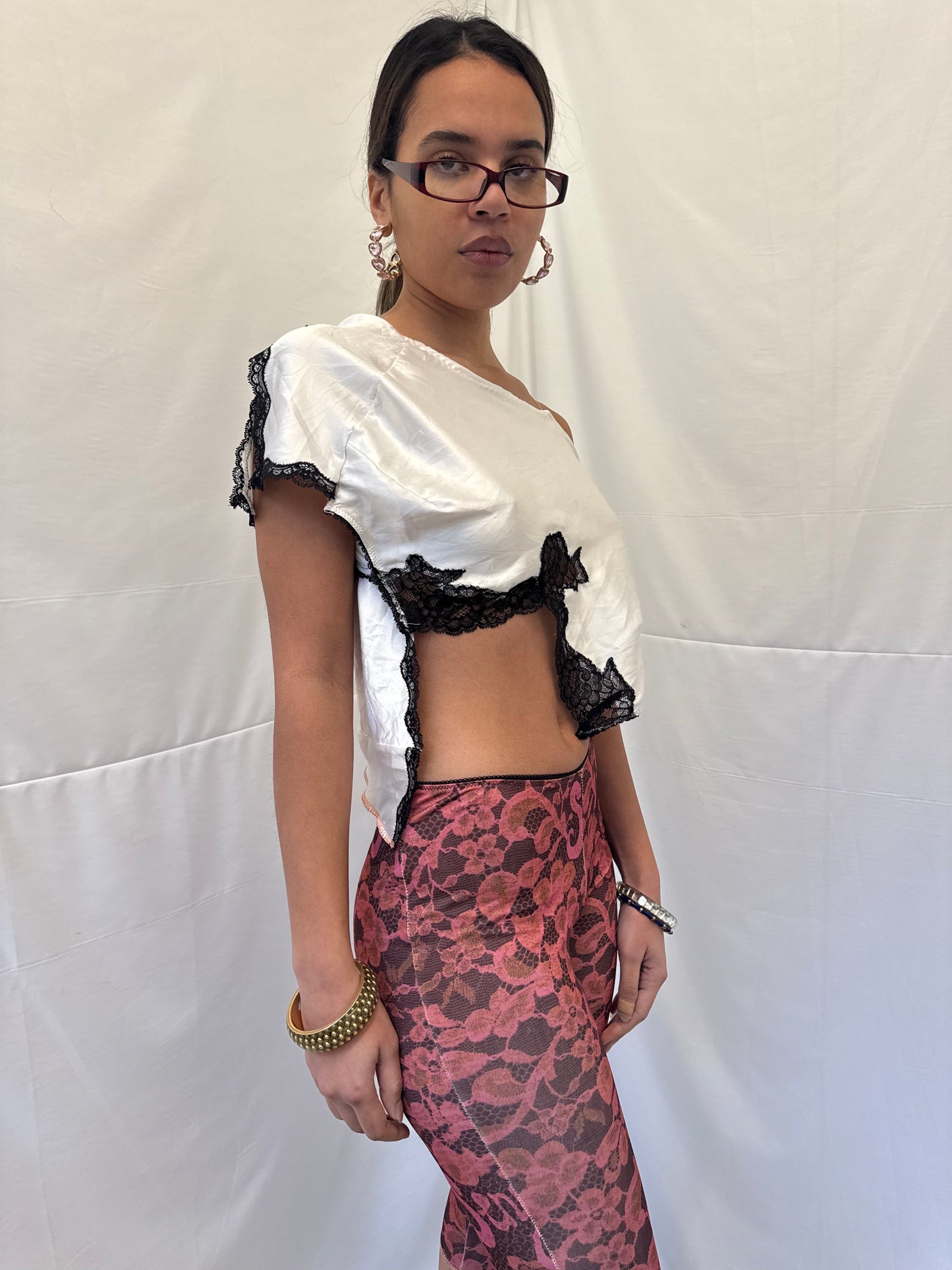 Upcycled white asymmetric top