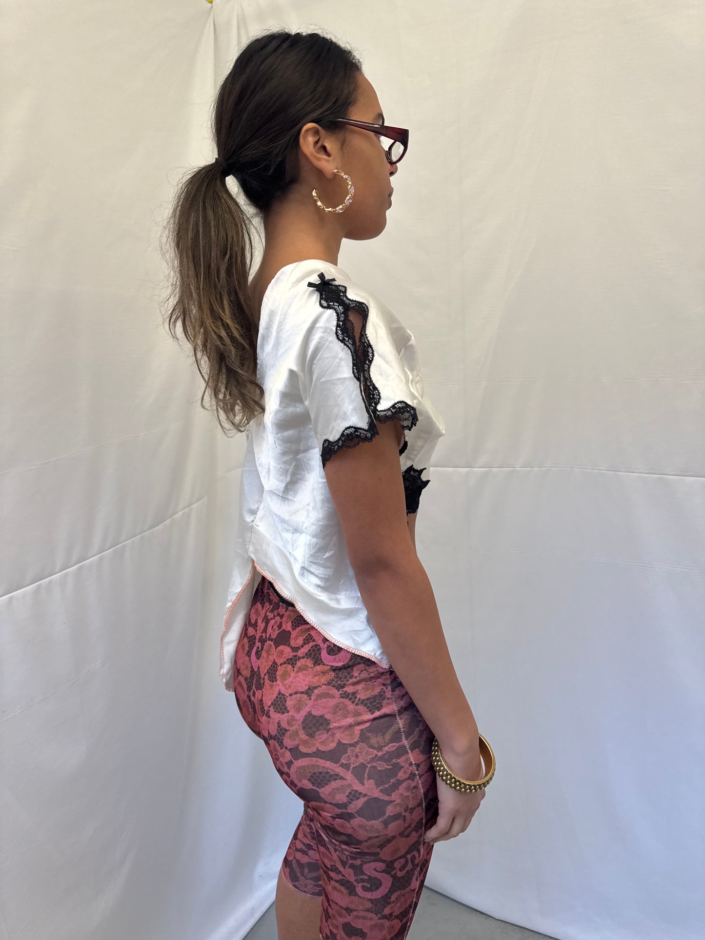 Upcycled white asymmetric top