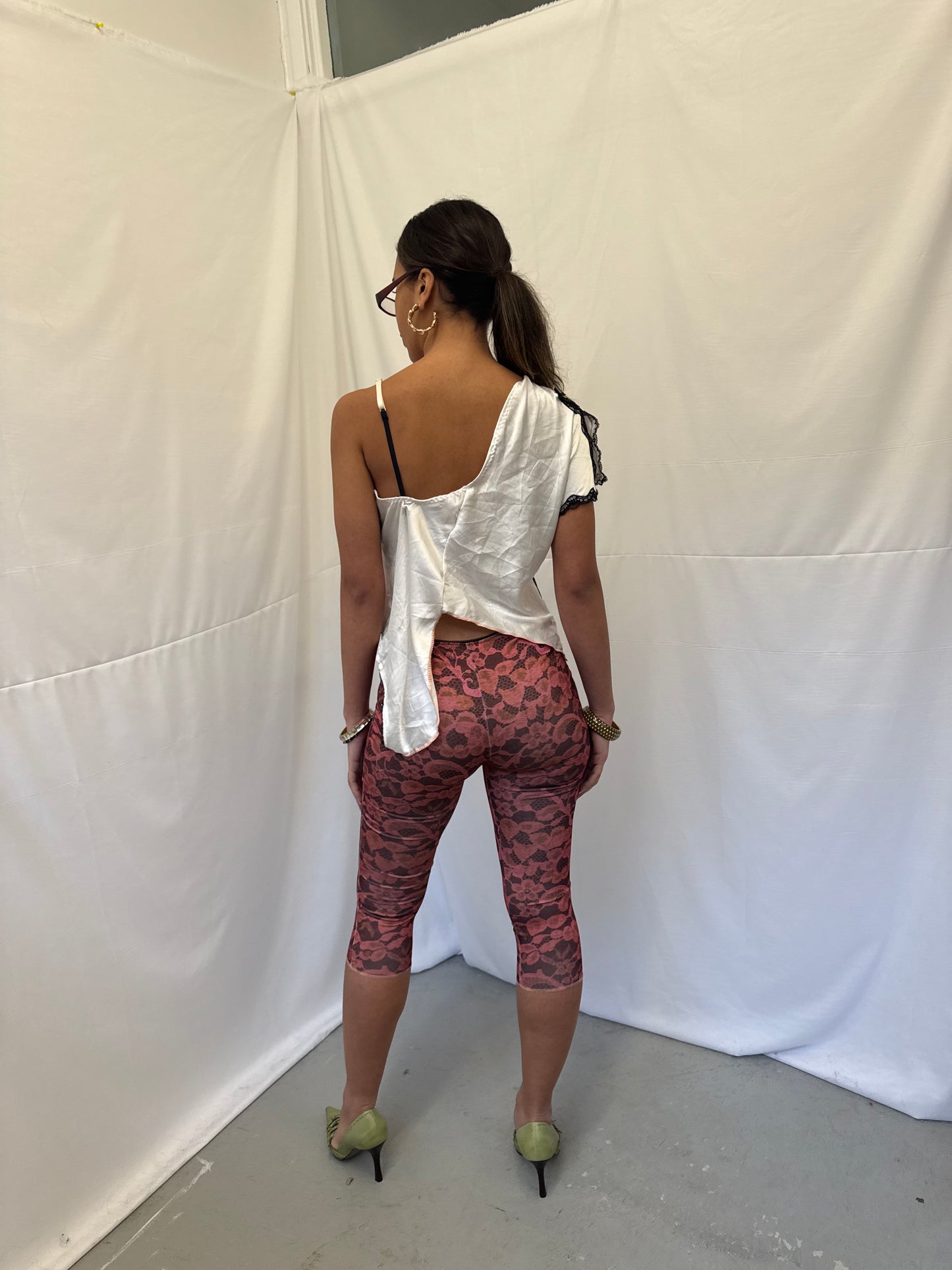 Upcycled white asymmetric top