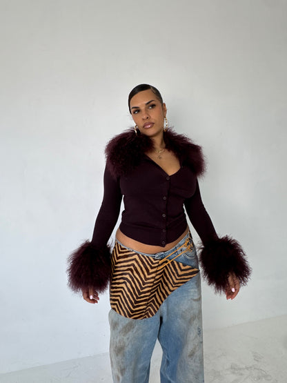 Zebra Print Leather Wrap Skirt