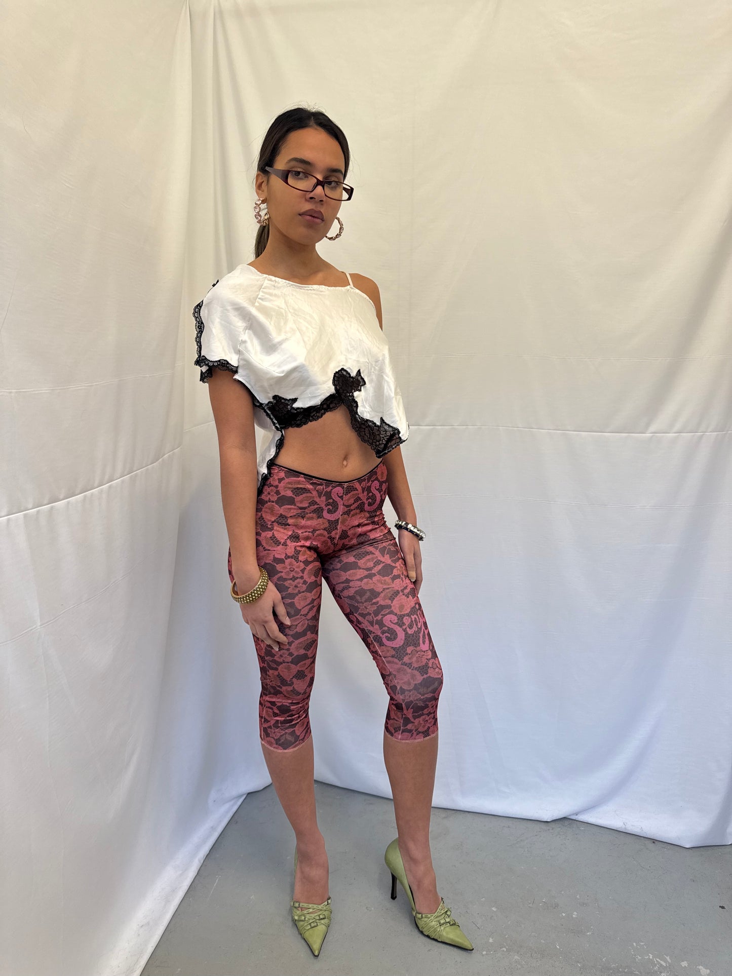 Upcycled white asymmetric top