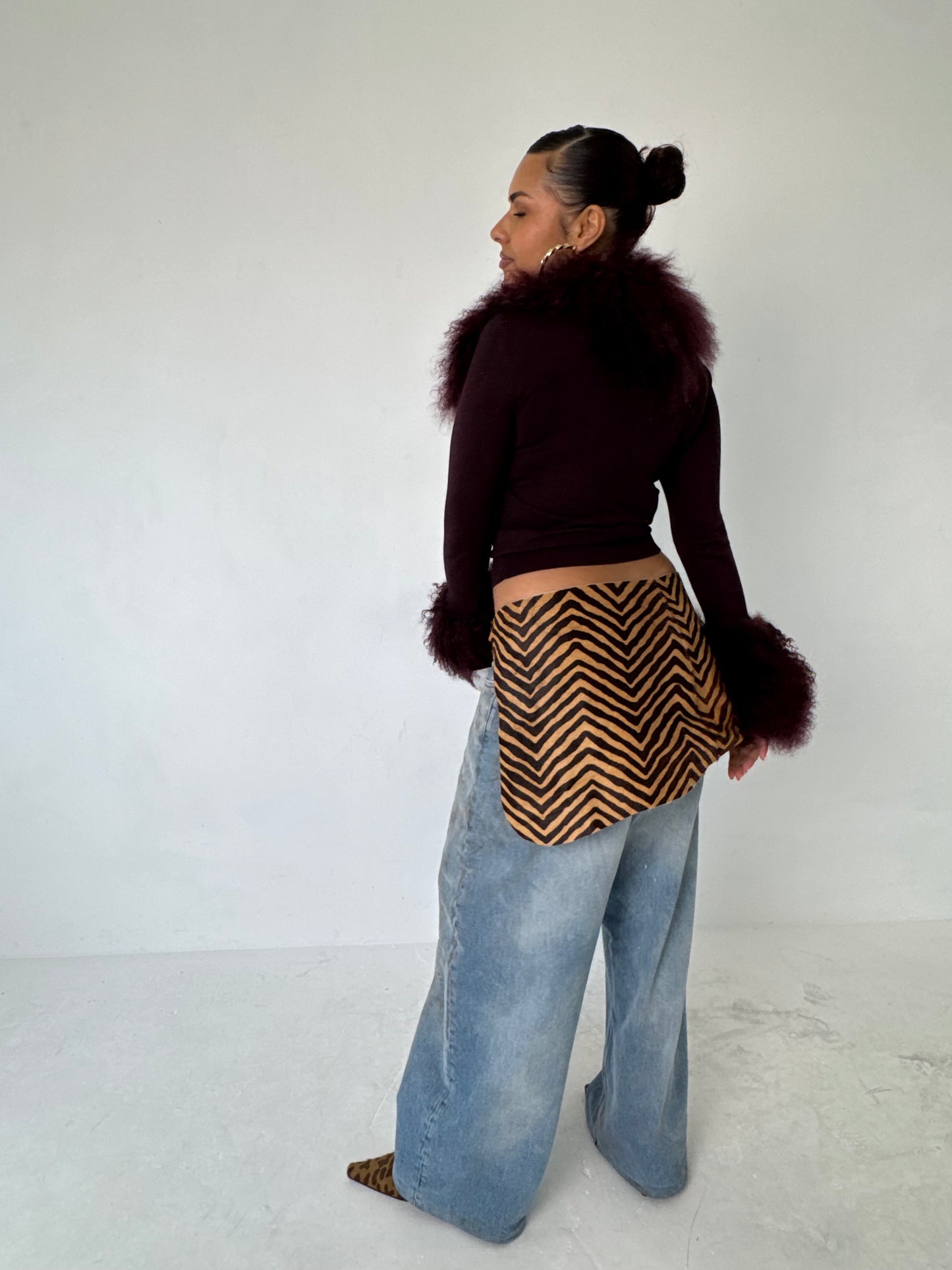 Zebra Print Leather Wrap Skirt