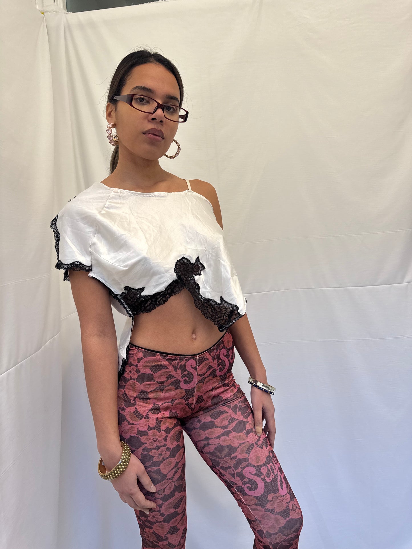 Upcycled white asymmetric top