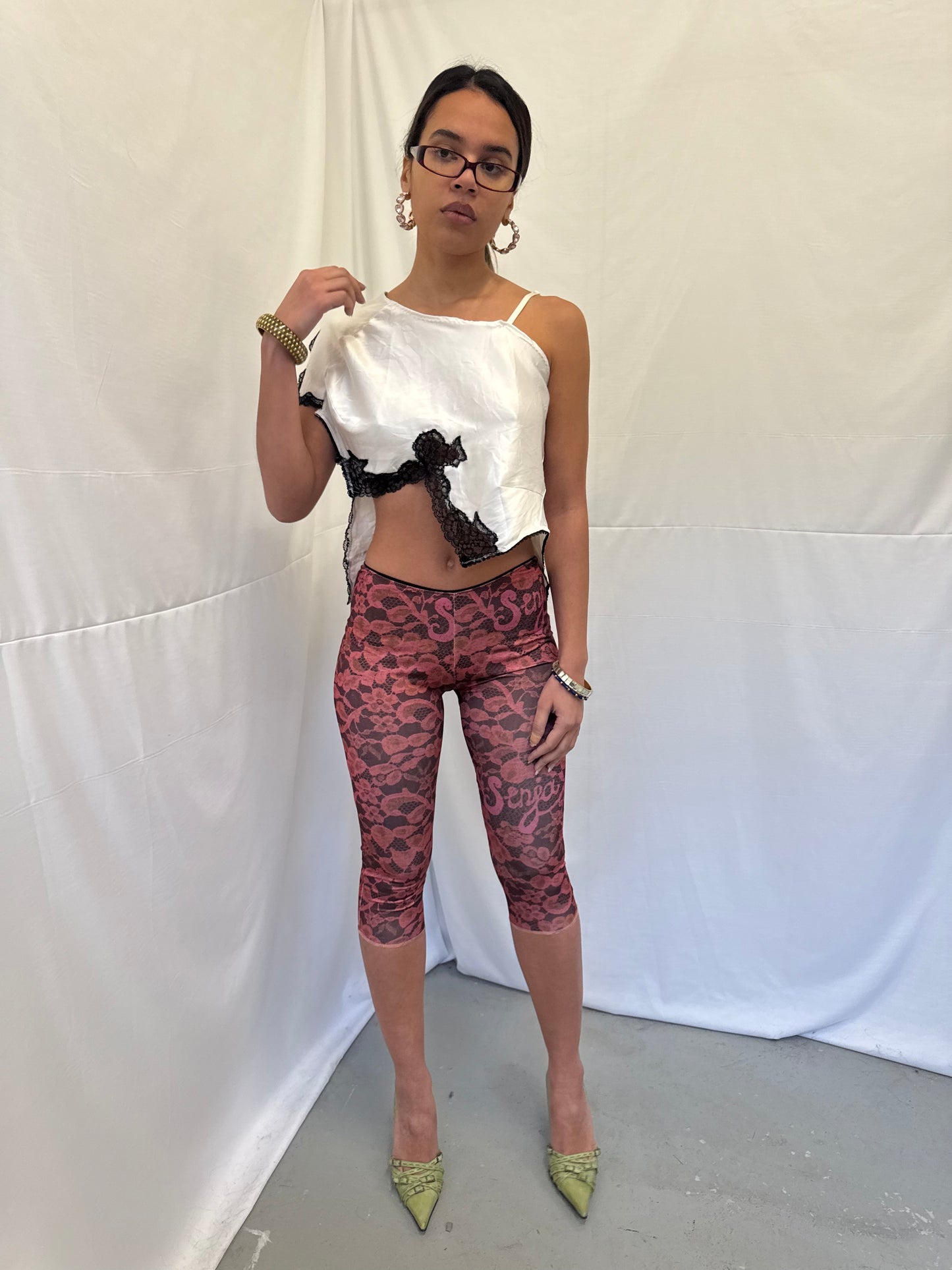 Upcycled white asymmetric top