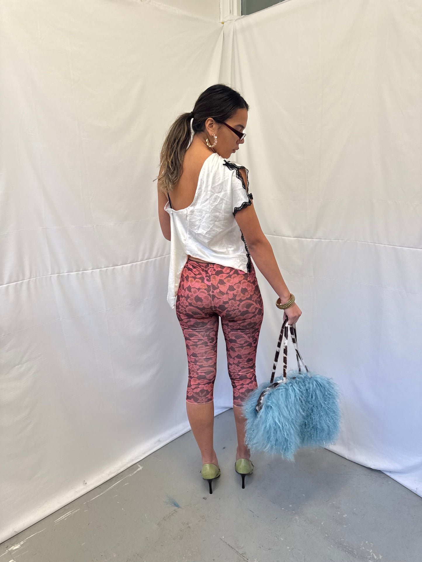 Upcycled white asymmetric top