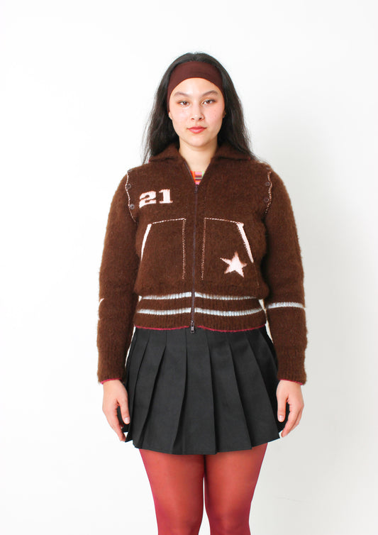 The Chocolate Brown Knit Track Jacket - Detachable Sleeves