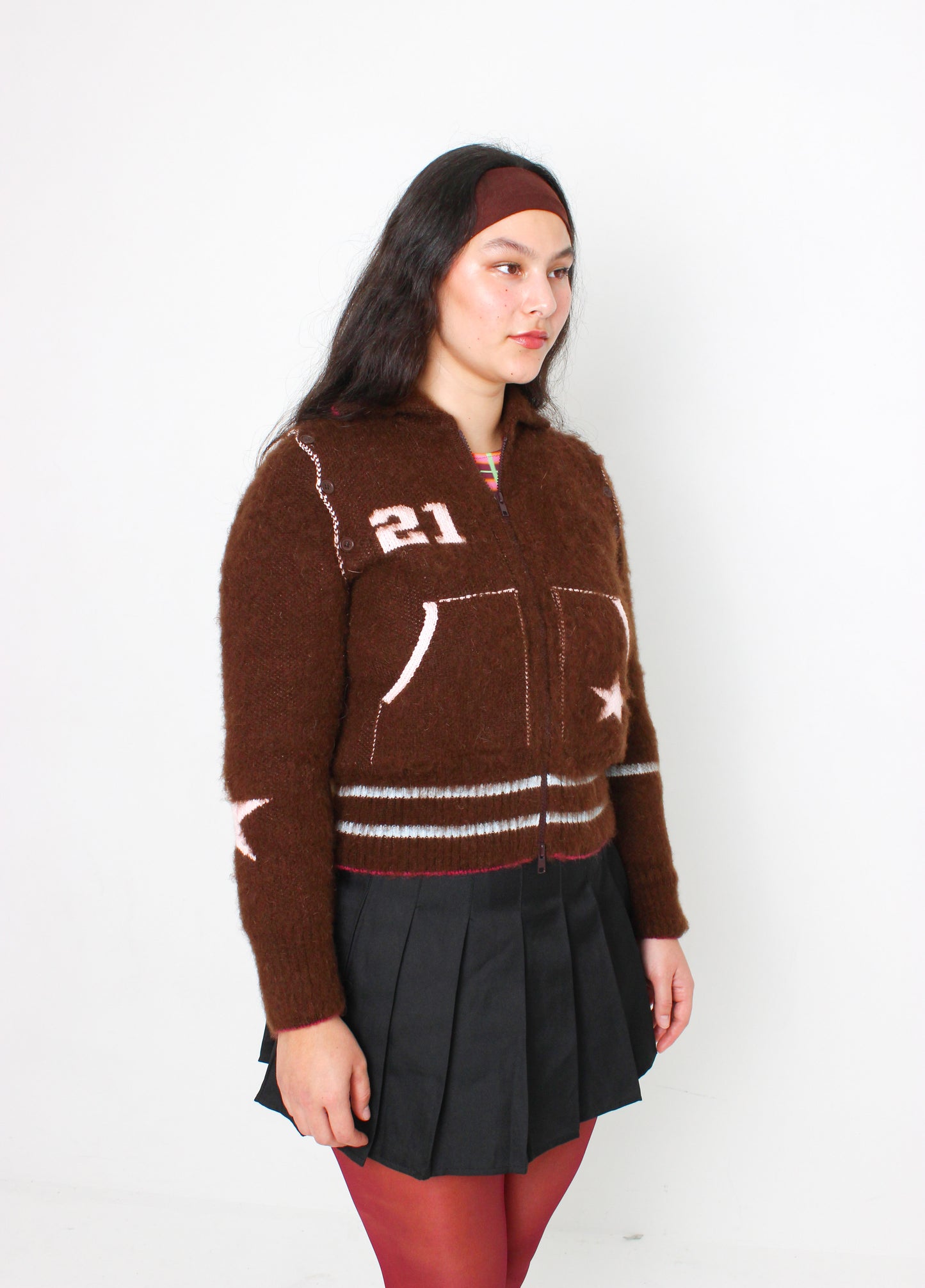 The Chocolate Brown Knit Track Jacket - Detachable Sleeves