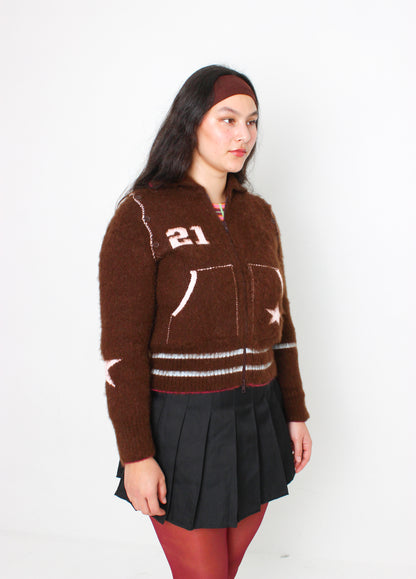 The Chocolate Brown Knit Track Jacket - Detachable Sleeves