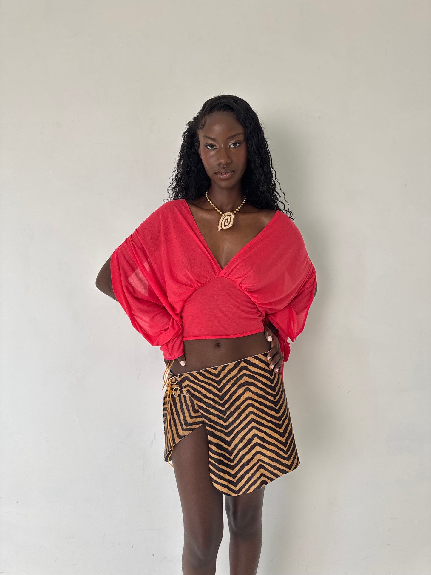 Red Long-sleeve Drape Top