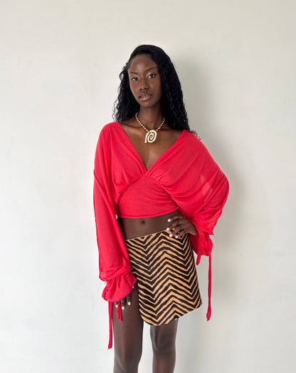 Red Long-sleeve Drape Top