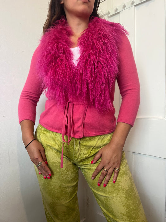 Ballet wrap hot pink fluffy cardie (S)