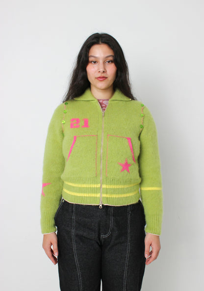 The Lime Green Knit Track Jacket - Detachable Sleeves
