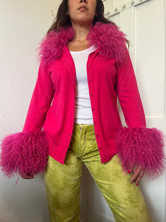 Hot pink fluffy cardie (L)