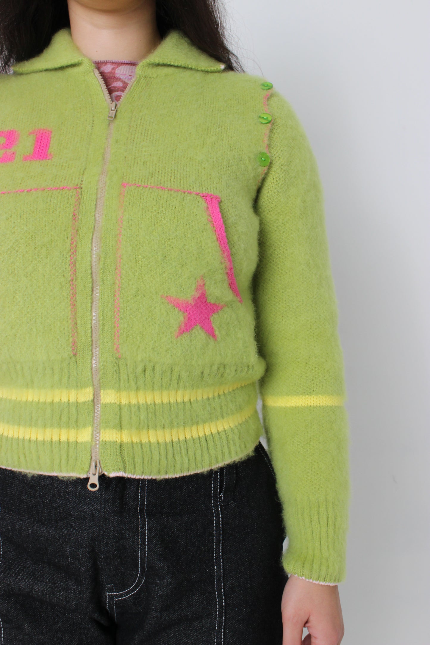The Lime Green Knit Track Jacket - Detachable Sleeves