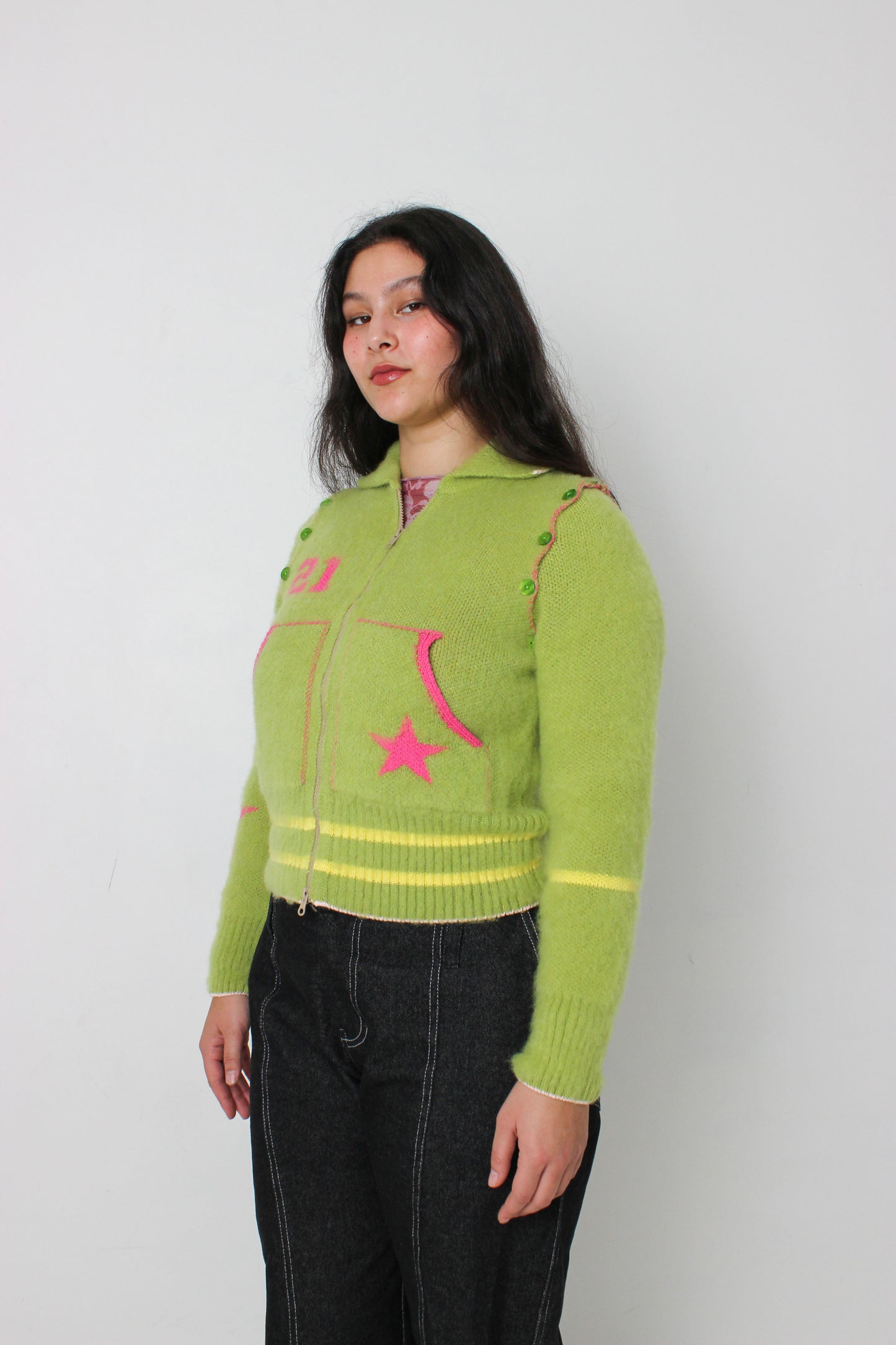 The Lime Green Knit Track Jacket - Detachable Sleeves